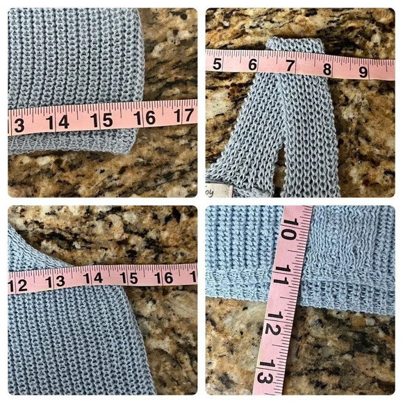 Jolie And Joy Light Blue Vneck Cropped Pullover Crochet Top M Boho Beach Peasent - Picture 5 of 10